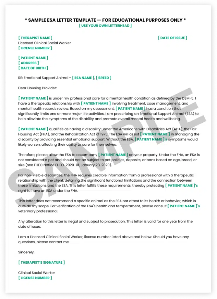 ESA Letter Example SAMPLE