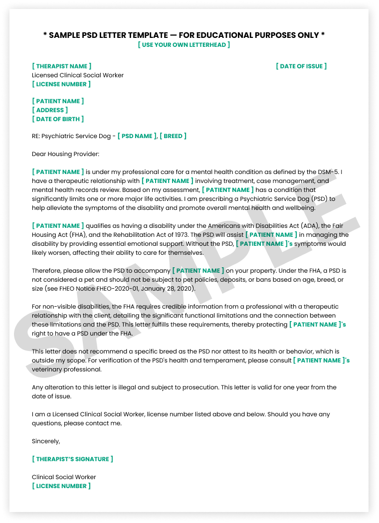 service dog letter template